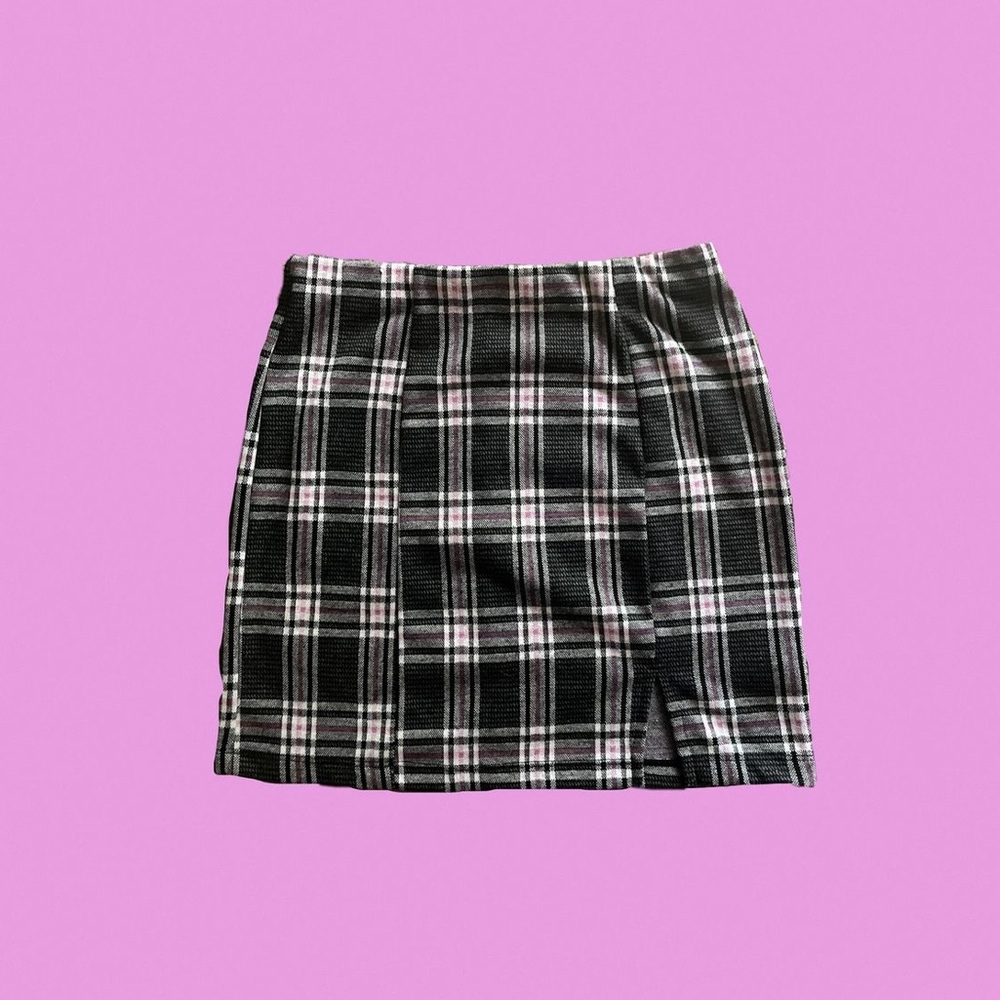 Pink and grey plaid skirt